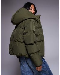 Good For Nothing Oversized Funnel Neck Puffer Jacket in Brown