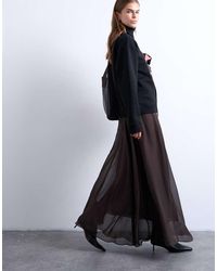 TOPSHOP - Gonna Lunga A Ruota Trasparente Color Cioccolato - Lyst