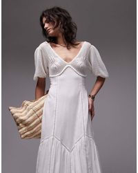 TOPSHOP - Crochet Bust Midi Dress With Ladder Broderie - Lyst