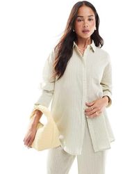 4th & Reckless - Camicia Da Spiaggia Leggera Effetto Lino Salvia E Color Panna A Righe Con Tasca - Lyst