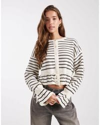 Miss Selfridge - Knitted Tie Waist Stripe Cardigan-yellow - Lyst