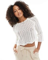 ONLY - Gehaakte Cropped Trui Met Wijde Mouwen - Lyst