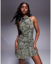 ASOS - Halter Devore Mini Dress With Dropped Waist Peplum And Tie Back - Lyst