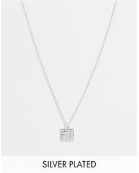ASOS Real Plate Neckchain With Square Pave Pendant - Metallic