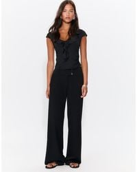 Stradivarius - Pantaloni Eleganti Neri Con Ampia Fascia - Lyst