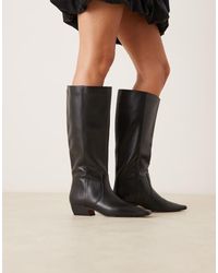 ASOS - Calais Leather Pointed Flat Knee Boots - Lyst