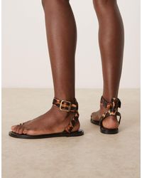 Mango - Gold Toe Ring Detail Leopard Print Sandals - Lyst