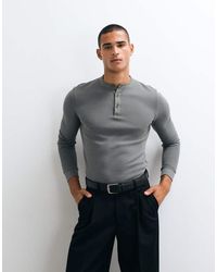 ASOS - Slim Fit Long Sleeve T-Shirt With Woven Henley - Lyst
