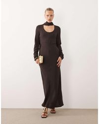 ASOS - Long Sleeve Scoop Neck Maxi Dress With Scarf - Lyst