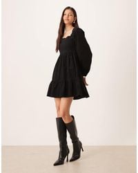 Nobody's Child - Elsa Cord Tiered Mini Dress With Balloon Sleeves - Lyst