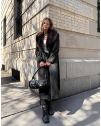 Bershka - Coat With Detachable Faux Fur Collar - Lyst