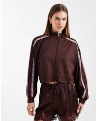 ASOS - Lace Trim Detail Funnel Neck Tricot Track Jacket - Lyst