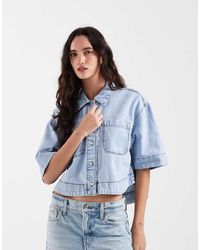 ONLY - Boxy Cropped Denim Shirt - Lyst