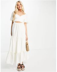 Skylar Rose Puff Sleeve Tiered Maxi Dress With Tie Back - White