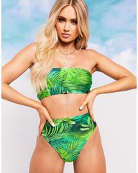 ASOS Swim Glam Mix And Match High Leg High Waist Bikini Bottom - Green
