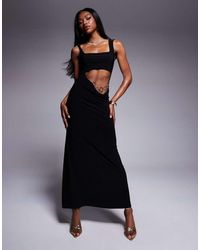 ASOS - Square Neck Maxi Dress With 90's Waist Chain Detail And Cowl Cut Out - Lyst