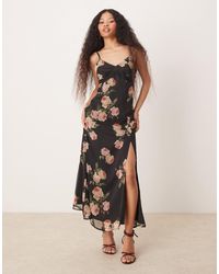 Miss Selfridge - Chiffon Lace Trim Maxi Slip Dress - Lyst
