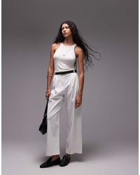 TOPSHOP - Premium Double Pleat Straight Leg Tailored Pants - Lyst