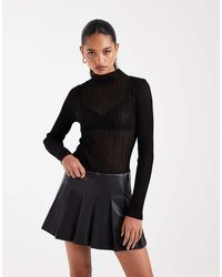 ASOS - Sheer Knit Pleated Long Sleeve Funnel Neck - Lyst