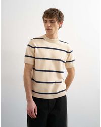 TOPMAN - Classic Fit Knitted Stripe T-Shirt With Stripe - Lyst