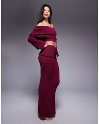 Wanderdoll - Exclusivité - - yasmin - jupe longue d'ensemble en maille bouclée avec rabat oversize - cerise - Lyst