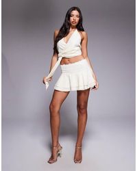 Tiger Mist - Indigo Wide Lace Waistband Tiered Chiffon Mini Skirt Co-ord - Lyst