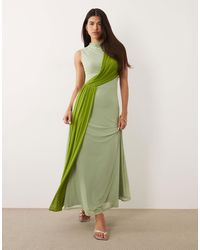 ASOS - Colourblock Mesh Maxi Dress With Sash Detail - Lyst