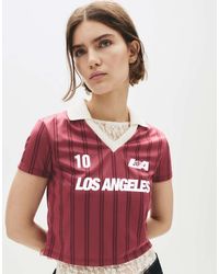 Pull&Bear - T-Shirt Bordeaux Stile Calcio Con Scritta Los Angeles - Lyst