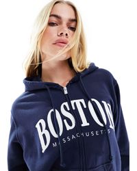 Hollister - Felpa con cappuccio blu con zip e stampa "boston" - Lyst