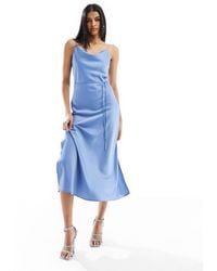 Y.A.S - Vestido De Dama De Honor Largo Azul Marino Intenso De Tirantes De Satén De - Lyst