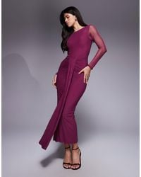 ASOS - Mesh Long Sleeve Slash Neck Open Back Maxi Dress With Sash - Lyst