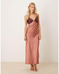 Abercrombie & Fitch Contrast Lace Midi Slip Dress in Black