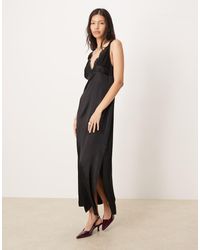 ASOS - V Neck Lace Detail Slip Satin Midi Dress - Lyst