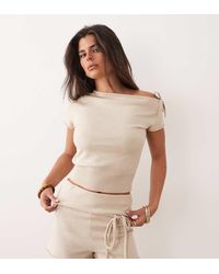 The Frolic - Exclusive Compact Knit Tie Front Cinch Waist Off Shoulder Top Co-Ord - Lyst