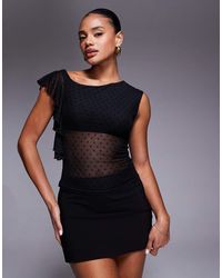 Princess Polly - Cicero Asymmetric Ruffle Shoulder Polka Dot Mesh Top - Lyst