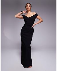 Vesper Petite - Bengaline Sweetheart Neckline Off The Shoulder Maxi Dress - Lyst