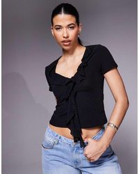 ASOS - Top A Maniche Corte Semitrasparente Con Scollo A V E Volant - Lyst