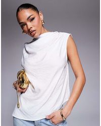 ASOS - Top Drappeggiato Senza Maniche Color Panna Con Taglio Asimmetrico - Lyst