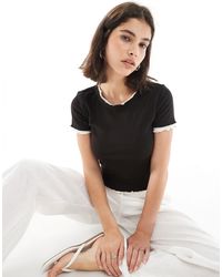 Pieces - Contrast Frill Sleeve Knitted Top - Lyst