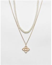 ALDO - 2 Pack Of Necklaces With Faux Pearl And Icon Pendant - Lyst