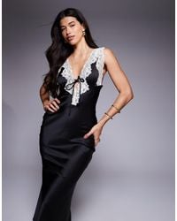 Princess Polly - Satin Contrast Lace Tie Front Maxi Dress - Lyst