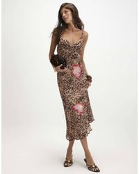 River Island - Leopard Cowl Neck Slip Midi Dress - Lyst