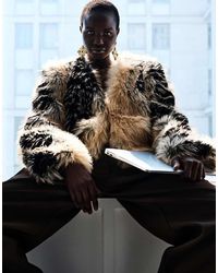 ASOS - Collarless Patched Faux Fur Feathered Jacket - Lyst