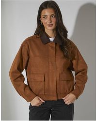 South Beach - Faux Suede Bomber Jacket With Pu Trim - Lyst