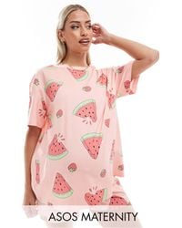 ASOS - Asos Design Maternity Watermelon Oversized Tee & Shorts Pyjama Set - Lyst