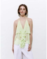 Pull&Bear - Top dos nu à volants - pomme - Lyst