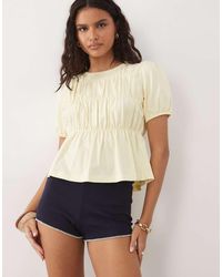 Miss Selfridge - Shirred Peplum Top - Lyst