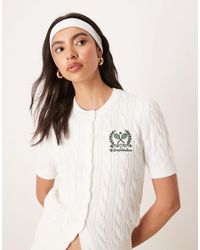 Polo Ralph Lauren - Wimbledon Capsule Crest Logo Short Sleeve Cotton Cable Knit Cardigan - Lyst