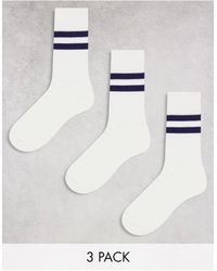 ASOS - 3 Pack Navy Stripe Sports Socks-neutral - Lyst