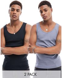 ASOS - Set Van 2 Basic Geribbelde Muscle Fit Hemdjes - Lyst